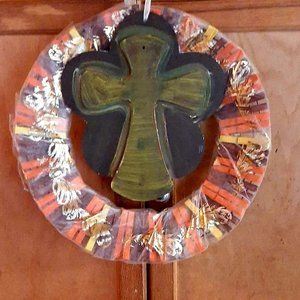 Hand Painted Clothespins Wreath with Wooden Cross